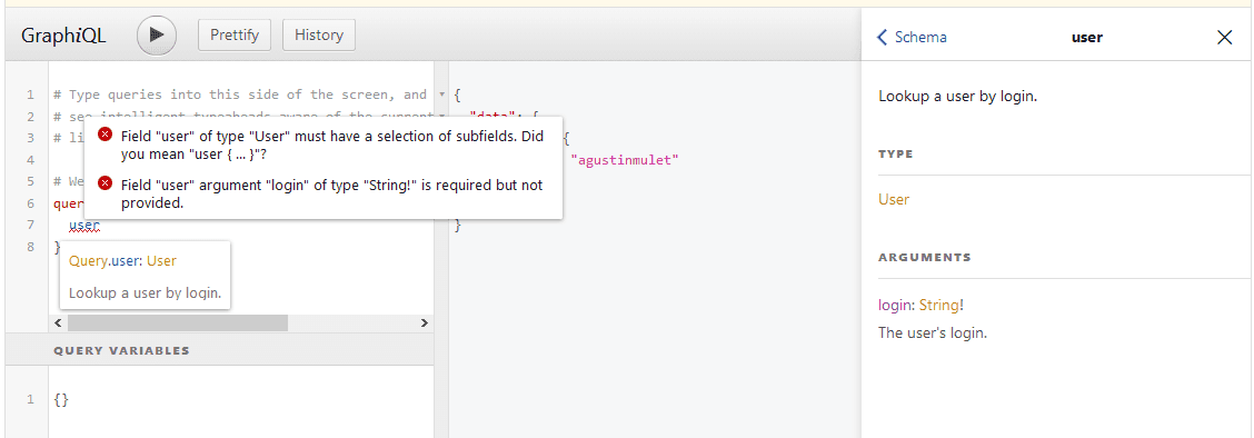 Querying the user in github